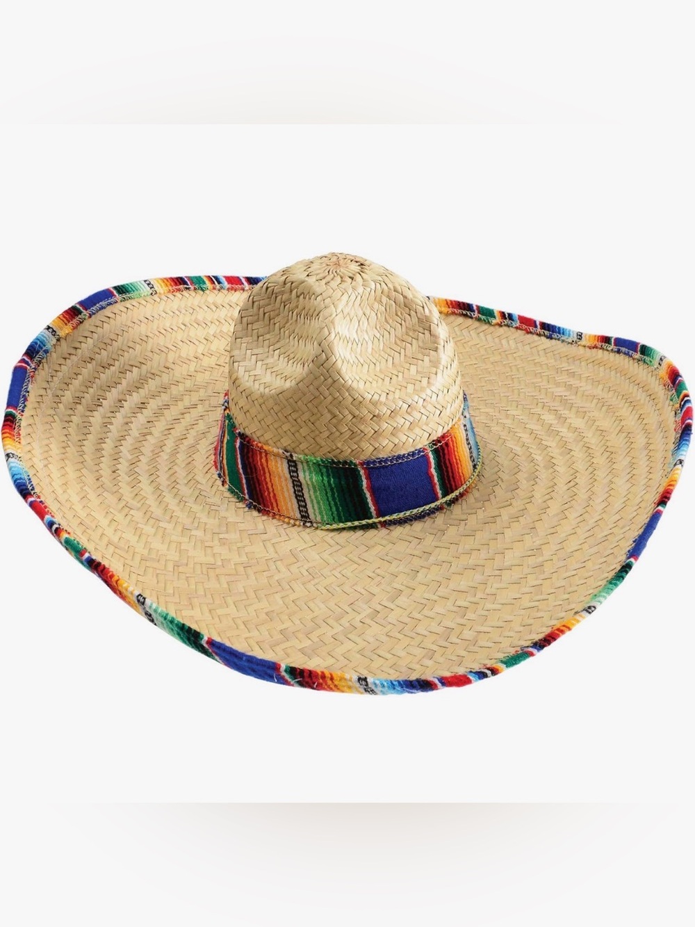 Traditional Woven Straw Sombrero with Serape Trim